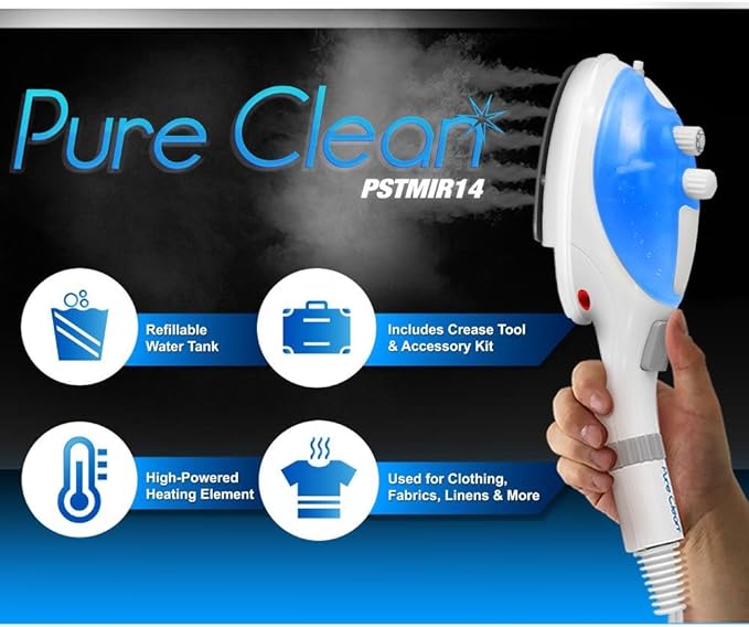 Pyle Pure Clean InstaPress Garment Steamer with Steam Burst | Compact Handheld Supreme Steam Iron, Jet Spray, Adjustable Temperature, Accessories Kit - PSTMIR14