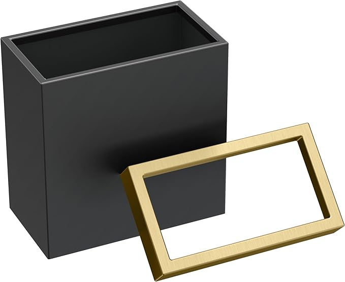 Gatco Small Bathroom Trash Can With Lid, Rectangle 3 Gallon Stainless Steel Wastebasket, Under Sink, Matte Black And Brushed Brass, For Bathroom, Bedroom, Office (1938)