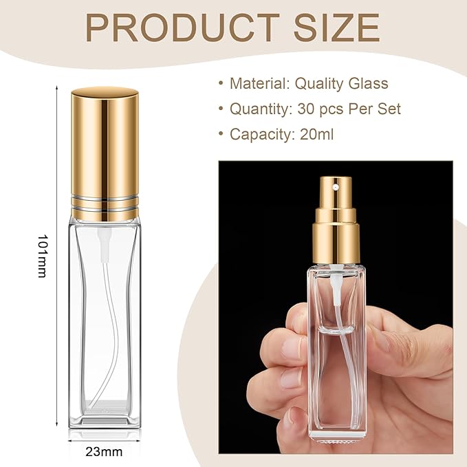 Domensi 30 Pcs 10/20/30 ml Perfume Travel Refillable Bottles Glass Spray Bottle Perfume Atomizer for Cologne Dispenser Leak-proof Fragrance Bottles Atomizer Pump Bottle Kit (Gold)