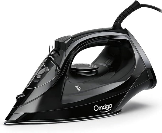 Steam Iron for Clothes, 1500W Iron with Rapid Heating, Non-Stick Ceramic Soleplate, Burst of Steam, Self-Cleaning, Auto-Off, Anti-Drip, 11.84oz Water Tank Ironing Clothes for Home, Black