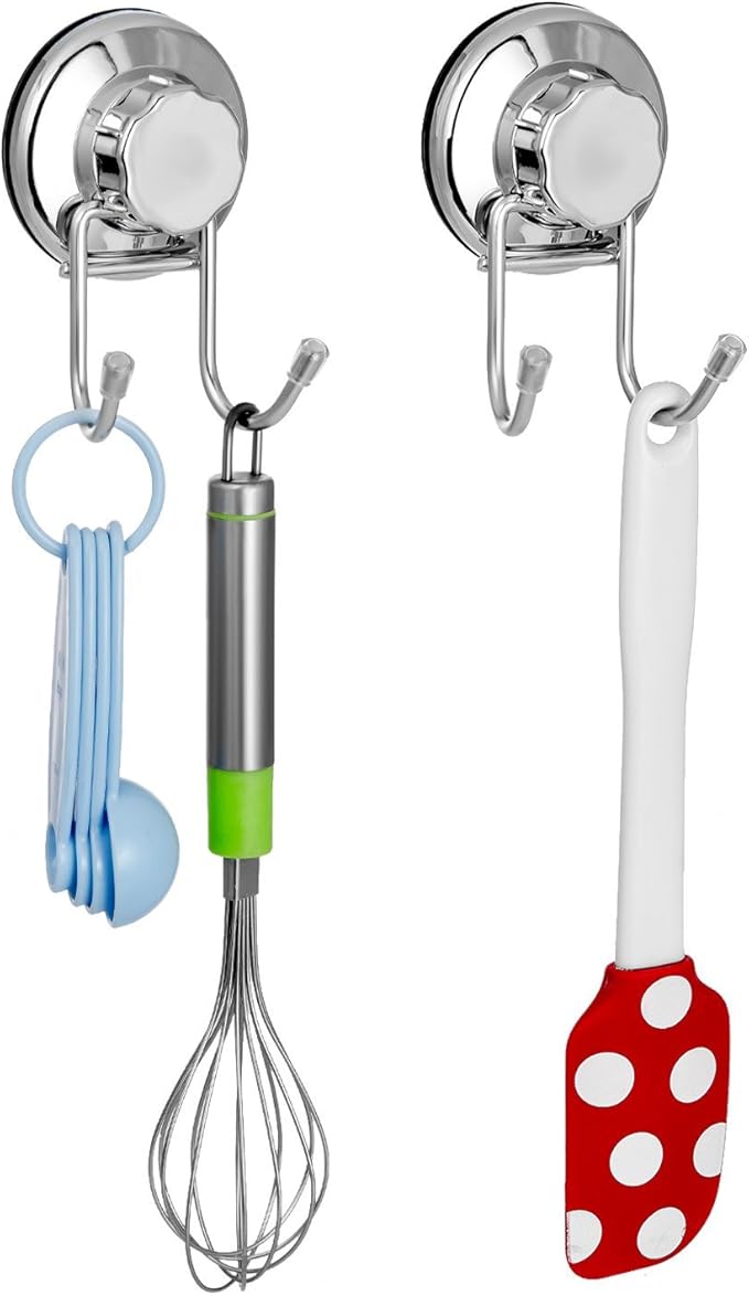 SANNO Suction Cup Hooks, Shower Squeegee Holder Towel Robe Loofah Hooks Hanging Shower Accessories, Chrome (3 Pack)