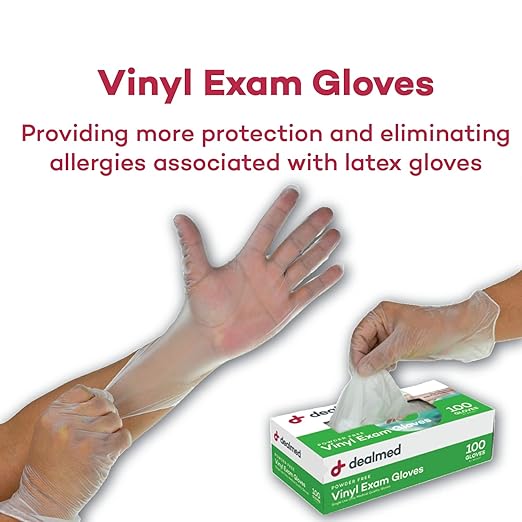 Dealmed Vinyl Exam Gloves – Disposable Non-Irritating Medical Gloves, Latex Free, First Aid Kits and Medical Facilities, 100 Count (X-Large Pack of 1)