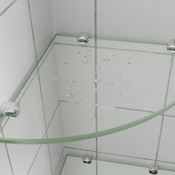 2-Pack Glass Shower Caddy, 10" Corner Glass Shower Shelf, 5/16"(8mm) Tempered Glass, Wall Mount Shower Organizer for Bathroom, Kitchen, Shower Room