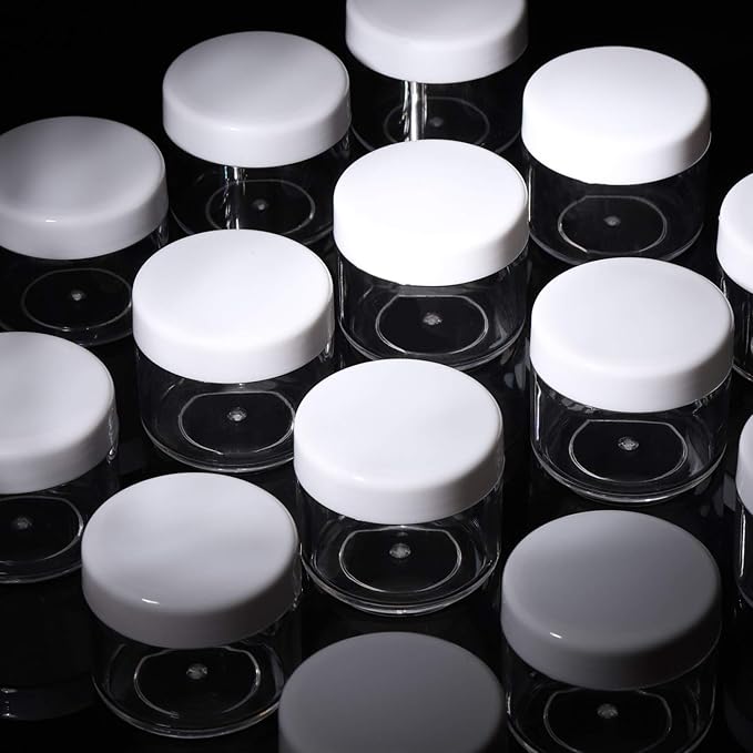 100 Count Sample Containers with lids 20g Plastic Cosmetic Jars Leak Proof Traveling Makeup Containers for Cream and Lotions - White