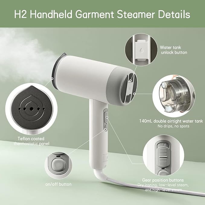 ISHEEP Mini Portable handheld clothes steamers Travel size small dry and wet clothes Steam Iron Foldable,40-Second Fast Heat-up,1200W,12Mins Auto-Off Portable Iron Steamer with 140ml Water Tank,H2