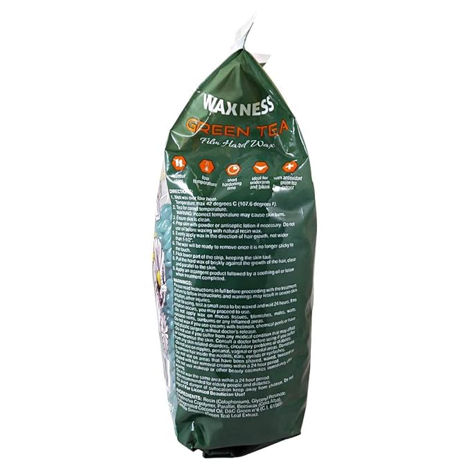 Waxness Film Hard Wax Beads Green Tea 2.2 lb (1 kg) – Stripless Professional Hard Wax with Green Tea Scent for Face & Body, Smooth Application – Made in Italy