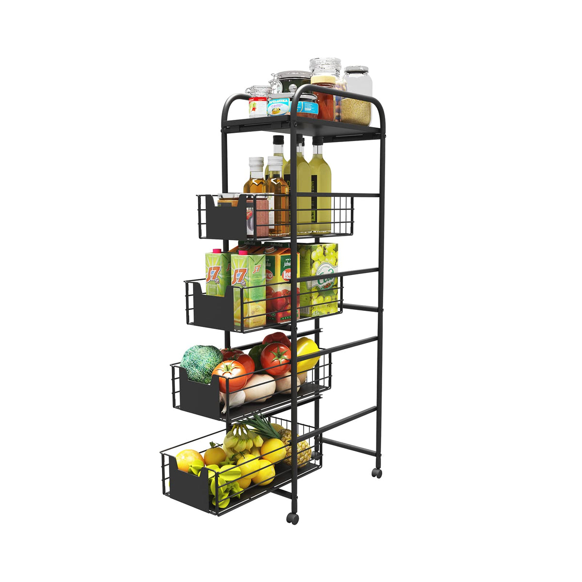 WHIFEA 5 Tier Slim Rolling Cart with Pull-Out Drawers - Image 1