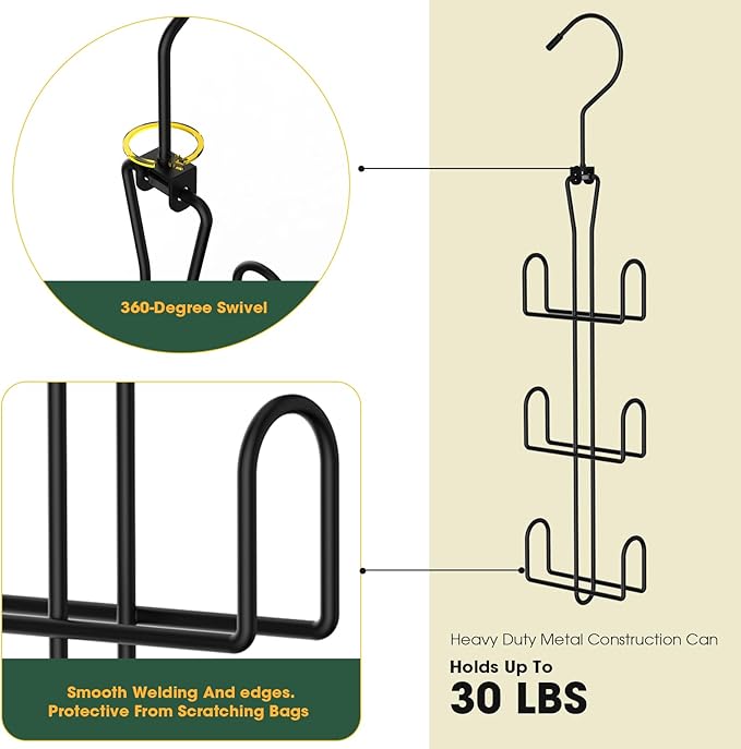 Purse Hanger Purse Organizer for Closet,Rotatable Metal Bag Organizer,Purse Holder for Handbags,Belts,Scarves,Tote,Baseball Hats,Backpacks(Black)