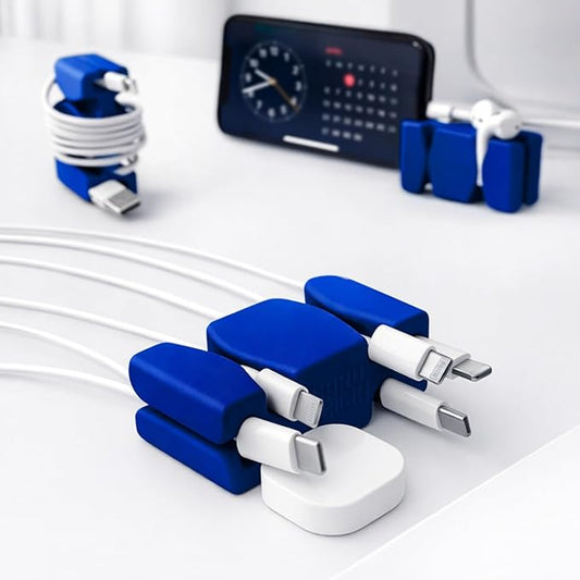 CordBrick Stocking Stuffers for Adults Cord Management Weighted Cord Holder Cable Wrap Phone Stand - Multiuse Gadget Organizer for Nightstand, Desk. Gift for Men, Durable Silicone. 1pk Blue