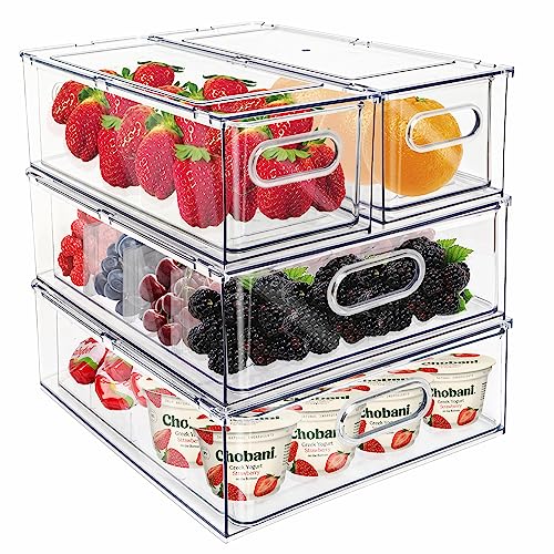 Mano Fridge Drawer Pull Out Stackable Bins with Handle Clear - Image 2