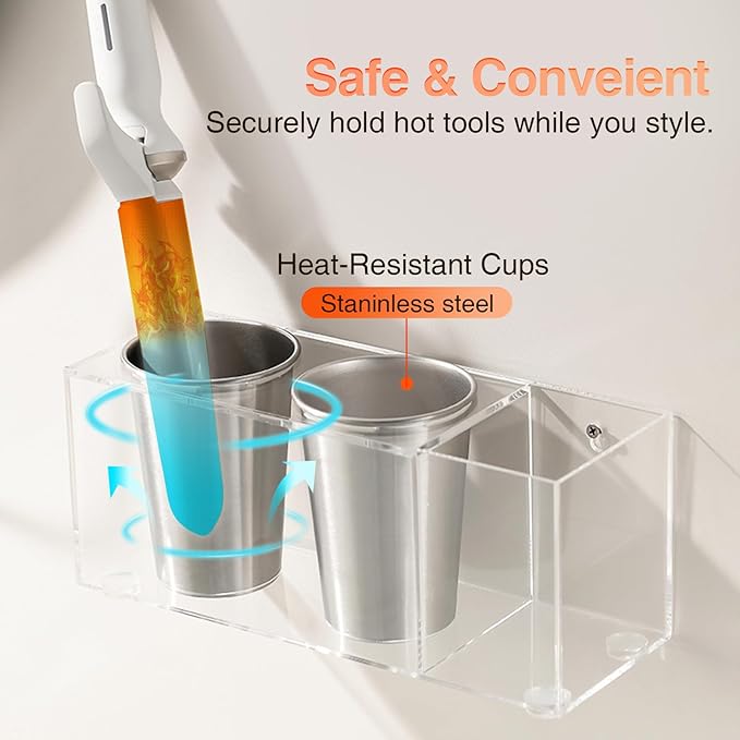 3-in-1 Hair Tool Organzier, Hair Hot Tools Wall Holder, Hair Dryer Curling Iron Storage (Clear)