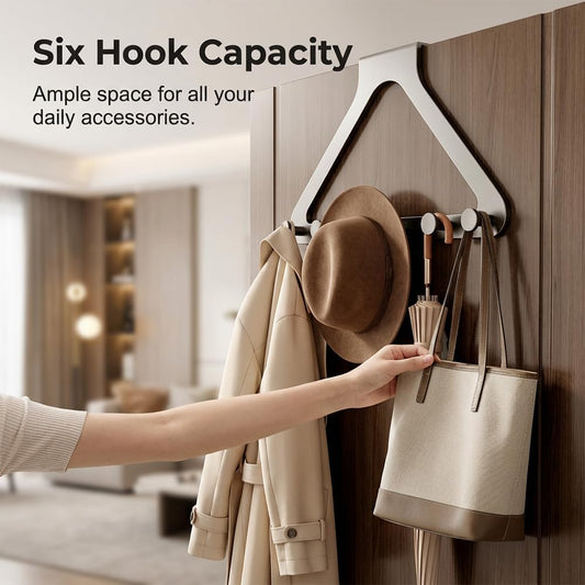 Over-Door Hook Rack — No-Drill 6-Hook Organizer for Bedroom, Bathroom & Entryway | Nestify