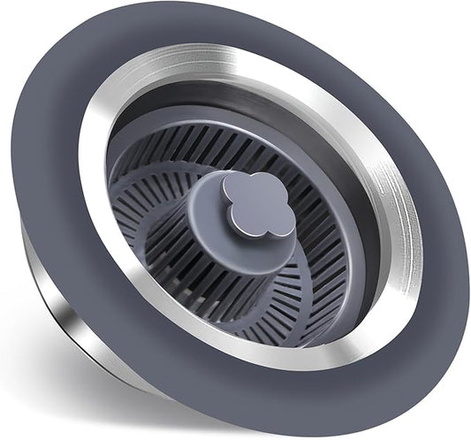 3 in 1 Kitchen Sink Stopper with Strainer Basket, Stainless Steel Anti-Clogging Drain Plug for US Standard 3-1/2" Sink