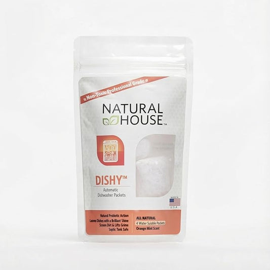 Natural House Dishy - Probiotic Dishwasher Detergent Pods - Plant-Based Formula - Septic Safe - Orange Mint Scent - 4 Count