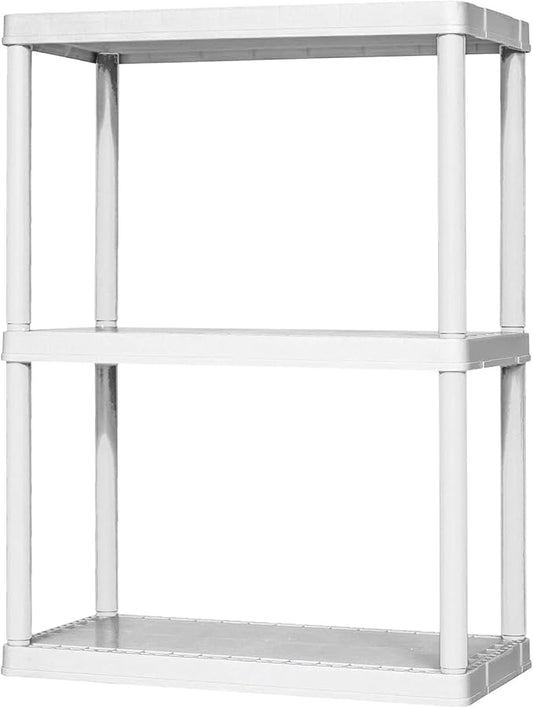 Gracious Living 3 Shelf Fixed Height Solid Light Duty Storage Unit 24 x 12 x 33" Organizer System for Home, Garage, Basement, and Laundry, White