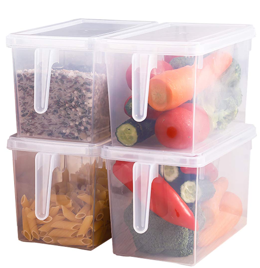 Sooyee 4 Pack 5L Fridge Organizer with Handle & Lid, Clear - Image 1