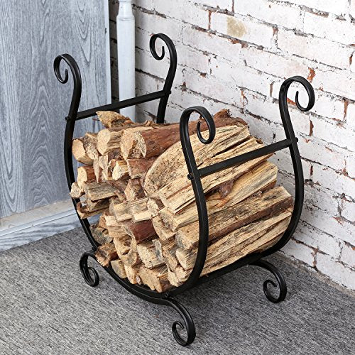 MyGift Black Metal Freestanding Firewood Rack | Home Organization - Image 3