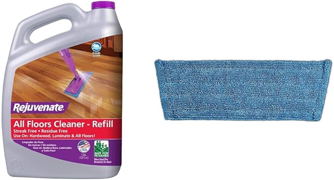 RejuvenateRejuvenate High Performance All-Floors and Hardwood No Bucket Needed Floor Cleaner, 128oz & Click N Clean Microfiber Mop Cleaning Pad RefillRejuvenate