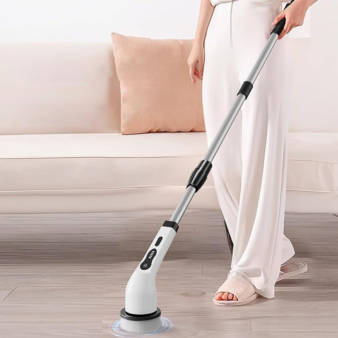 Electric Cleaning Brush, Cordless Rechargeable, 124x14x9cm, Power Scrubber Tool, Household Spïn Brush, Adjustable Handle, for Kitchen Home Shower Floor Tile