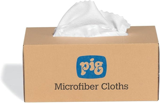 PIG Microfiber Cloths| Durable Low-Lint Microfiber Rags | 50 per box | 16" W x 16" L | White | PM50827-WH