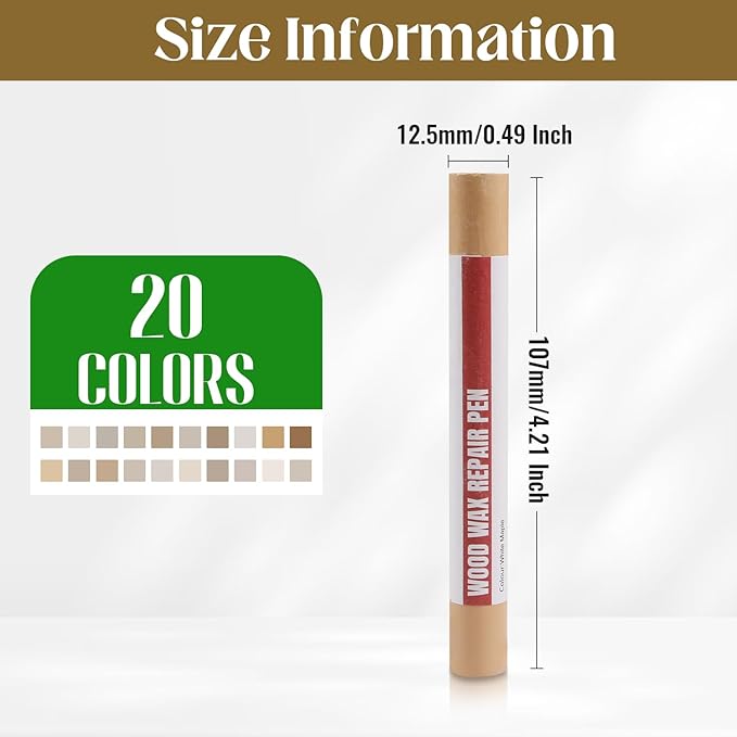 Wood Filler Sticks, 20 Colors Wood Repair Wax Crayons with Scraper, Wood Touch Up Markers for Repairing Scratches, Cracks, Holes in Cabinets, Floors, Tables and Doors[Light Color Series]
