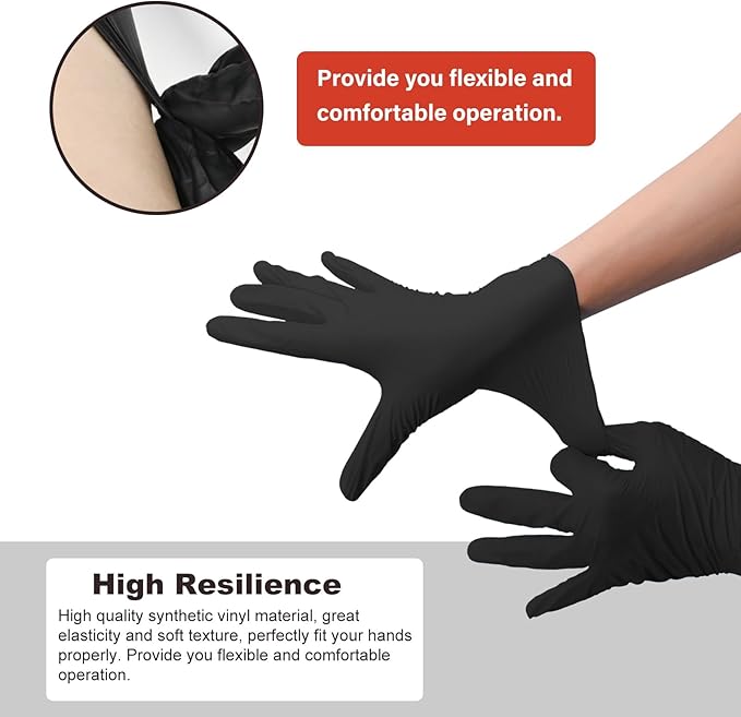 Disposable Gloves Small, Nitrile and Vinyl Blend Material Gloves, Latex Free 4 Mil 200 Pc Food Grade Glove for Cleaning, Food Prep, Hair Dye, Tattoo, Black