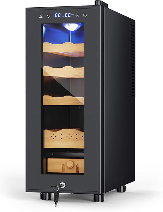 Electric Humidor, 35L 250 Counts Large Capacity, Thermostatic Electric Cooler Cabinet with Digital LED Screen, Smart Humidity & Temp Control with Safety Lock,Gifts for Men