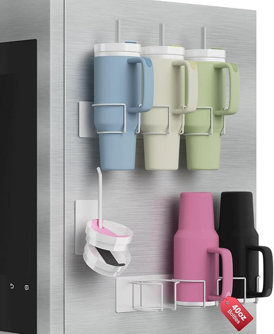 Magnetic Stanley Cup Holder for Refrigerator, Water Bottle Organizer for Stanley 40 oz with Tumbler Lid Organizer, Kitchen Pantry Organizers and Storage for Stanley Cup Accessories