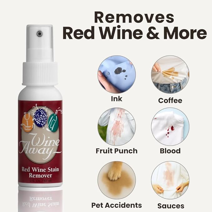 Wine Away Red Wine Stain Remover - Perfect Fabric Upholstery and Carpet Cleaner Spray Solution - Removes Wine Spots - Spray and Wash Laundry to Vanish Stain - Wine Out - Zero Odor - 2 Ounce, Set of 3
