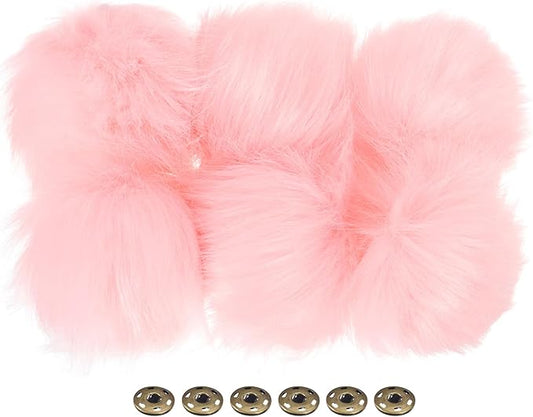 PATIKIL Faux Fur Pom Poms for Hats, 6 Pcs Fluffy Soft Fur Poms Balls with Snap Button for Keychain Knitting Hats DIY Scarves Gloves Bag Christmas, Pink