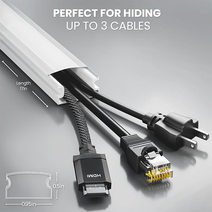 EVEO Cable Hider Wall 306” - Cable Raceway Cord Hider - Wire Covers for Cords on Wall, Cord Cover, Wall Cable Hider, Cable Concealer, Wire Hiders for TV on Wall - 20X (L16 W0.95 H0.5) - Medium | Grey