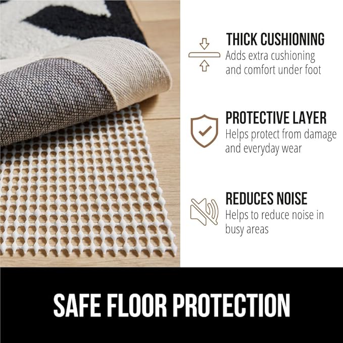 GORILLA GRIP Strong Rug Pad Gripper, 3x5 FT, US Designed, Grips Help Keep Area Rugs Safe and in Place, Slip and Skid Resistant Pads for Hard Floors, Under Carpet Mat Cushion and Hardwood Protection