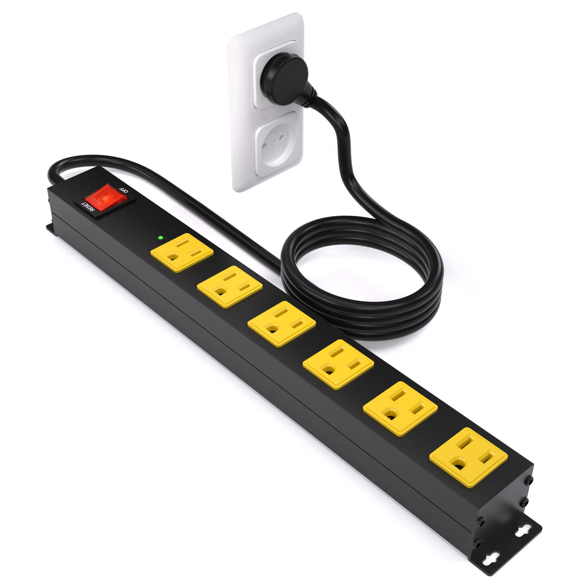 Heavy Duty 6 Outlet Metal Long Power Strip, 2700J Surge Protector - Image 1