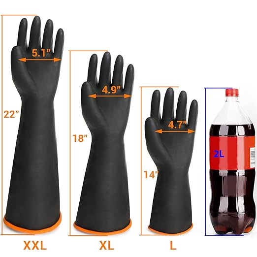 Black Latex Gloves, 3 Pairs 18” Heavy Duty Laboratory Chemical Gloves for Long-lasting Chemical Protection Strong Acid Alkali Resist, Cleaning Dishwashing Long Work Gloves, Extra Large