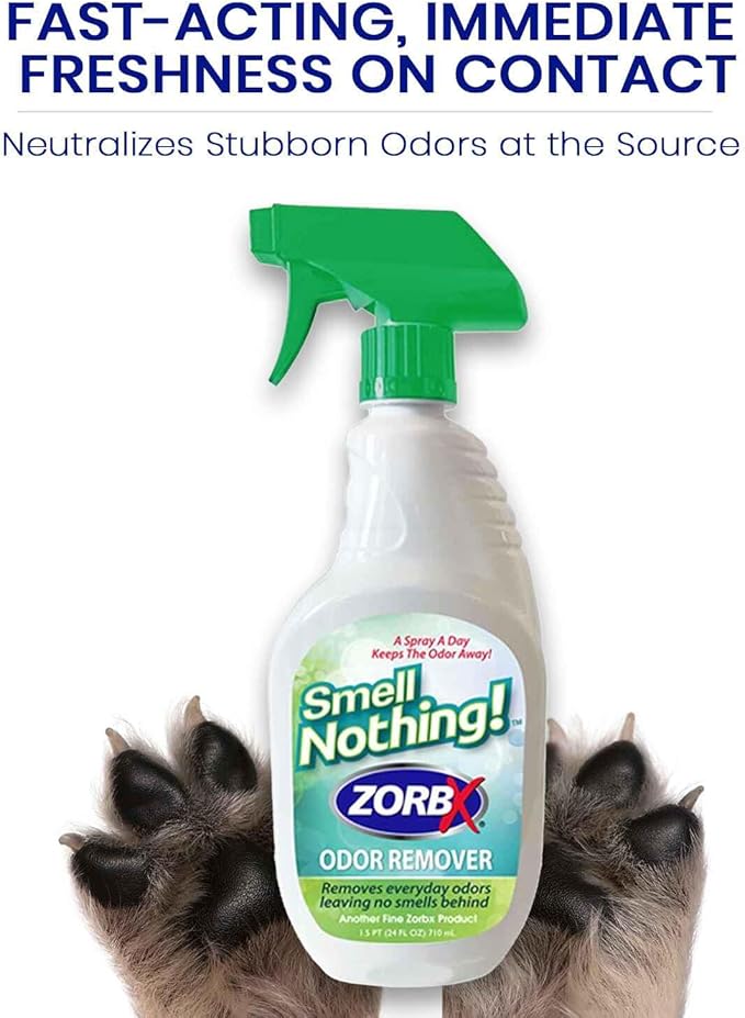 ZORBX Smell Nothing Odor Remover Spray 24 FL Oz – Unscented & Perfume Free Odor Absorber for Strong Odors - Advanced Odor Neutralizer & Pet Odor Remover for Couch, Car, Carpet & Diaper Pail Smells
