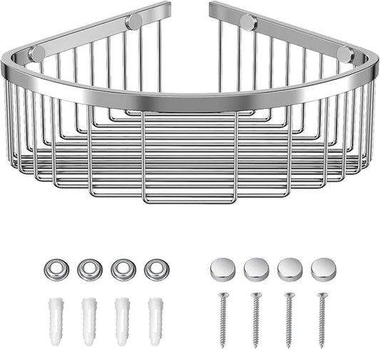 Shower Basket Brushed Stainless Shower Corner Shelf, 304 Caddy Stainless Steel Rustproof, Organizer Wall Mounted Basket(Includes Screws)