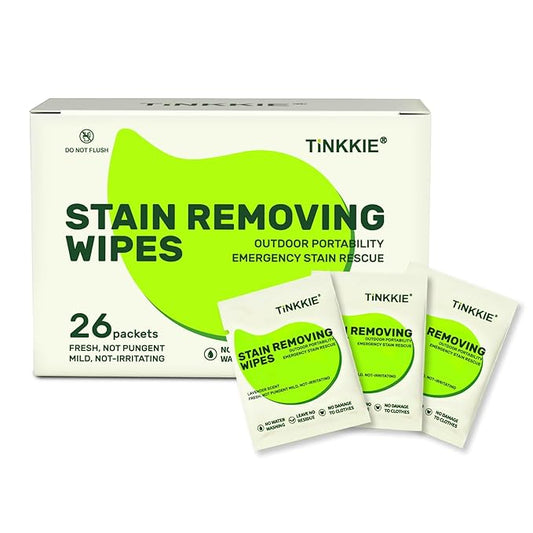 26 Pack Stain Remover Wipes for Clothes & Fabric – Instant Clothing Stain Remover for Shoes, Shirts & Jackets, Individually Wrapped Portable Wipes for Travel & On-the-Go Cleaning