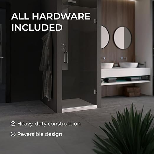 Fab Glass and Mirror Frameless Shower Door - 3/8" SGCC Tempered Safety Glass with SmartGuard Coating - Single Hinged Design - 28" x 79" Matte Black Finish