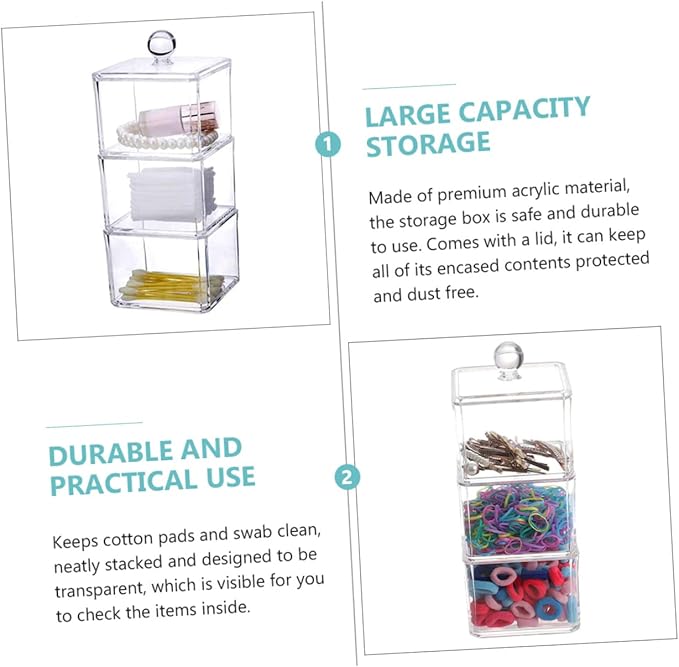 Clear Makeup Remover Storage Box with Lid Acrylic Cotton Pad Organizer for Bathroom Vanity and Cosmetic Display Case 9.05X3.62X3.62 Inches