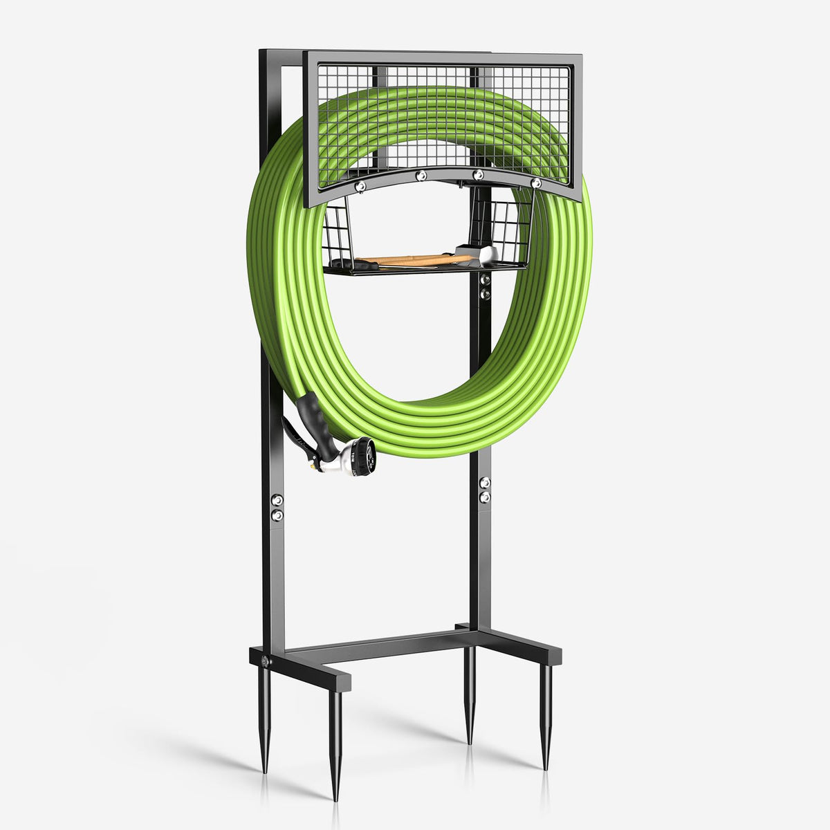 Garden Hose Holder Freestanding with Storage Basket, Holds - Image 1