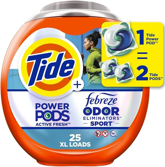 Tide Power Pods Sport Laundry Detergent Pacs, 25 Count, Advanced Sweat + Stain Fighter