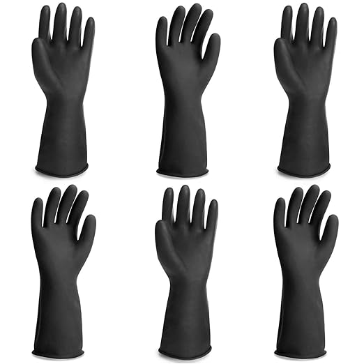 Chemical Resistant Rubber Industrial Safety Work Protective Long Gloves, Black Heavy Duty Gloves Resist Strong Acid, Alkali and Oil for Cleaning, Washing, 14 Inch, 3 Pairs Large