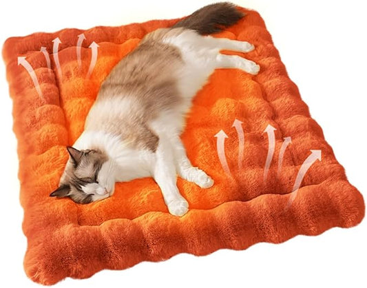 Cat Beds for Indoor Cats Faux Fur Pet Pad Mat Plush Kitten Bed with Non-Slip Bottom for Carriers/Couch Dog & Puppy Friendly 23 x 15 Inch Medium Orange