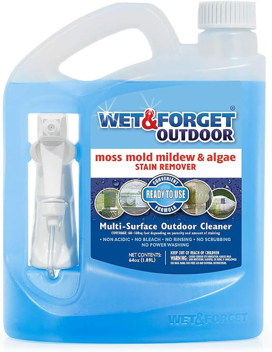 Wet & Forget Outdoor Moss, Mold, Mildew, & Algae Stain Remover Multi-Surface Cleaner, Ready to Use, 64 Ounce