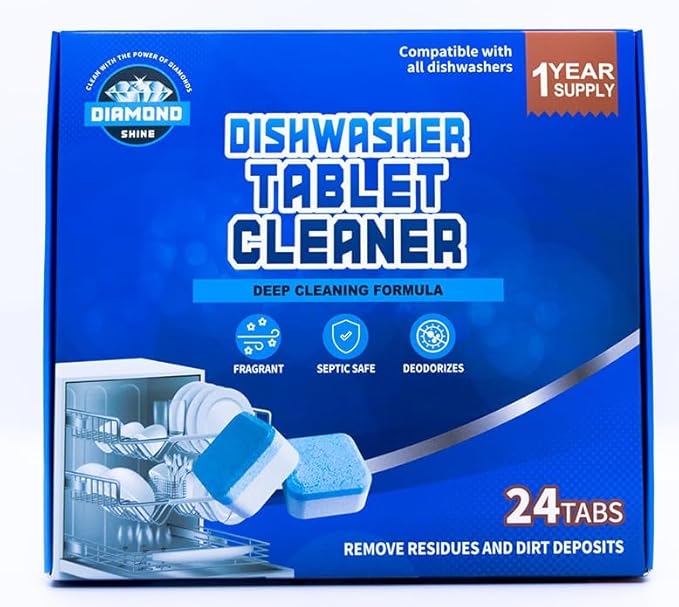 Diamond Shine Appliance Cleaner Bundle – 24 Tabs Each – Dishwasher Tablet, Garbage Disposer & Washing Machine Descaler – Septic Safe, Deodorizes, Fresh Scent – 1-Year Supply