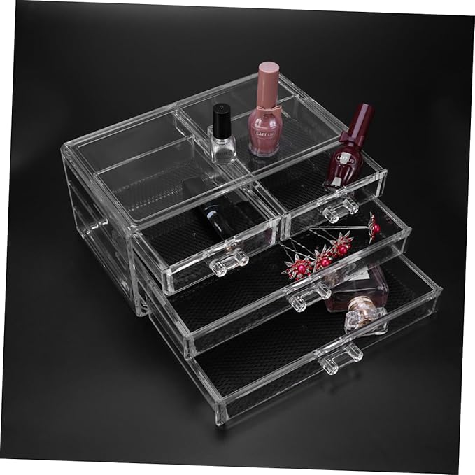 PRETYZOOM Large 3-Layer 4-Drawer Acrylic Makeup Organizer for Desktop Dustproof Cosmetic Storage Box Non-Slip Base for Vanity and Dresser