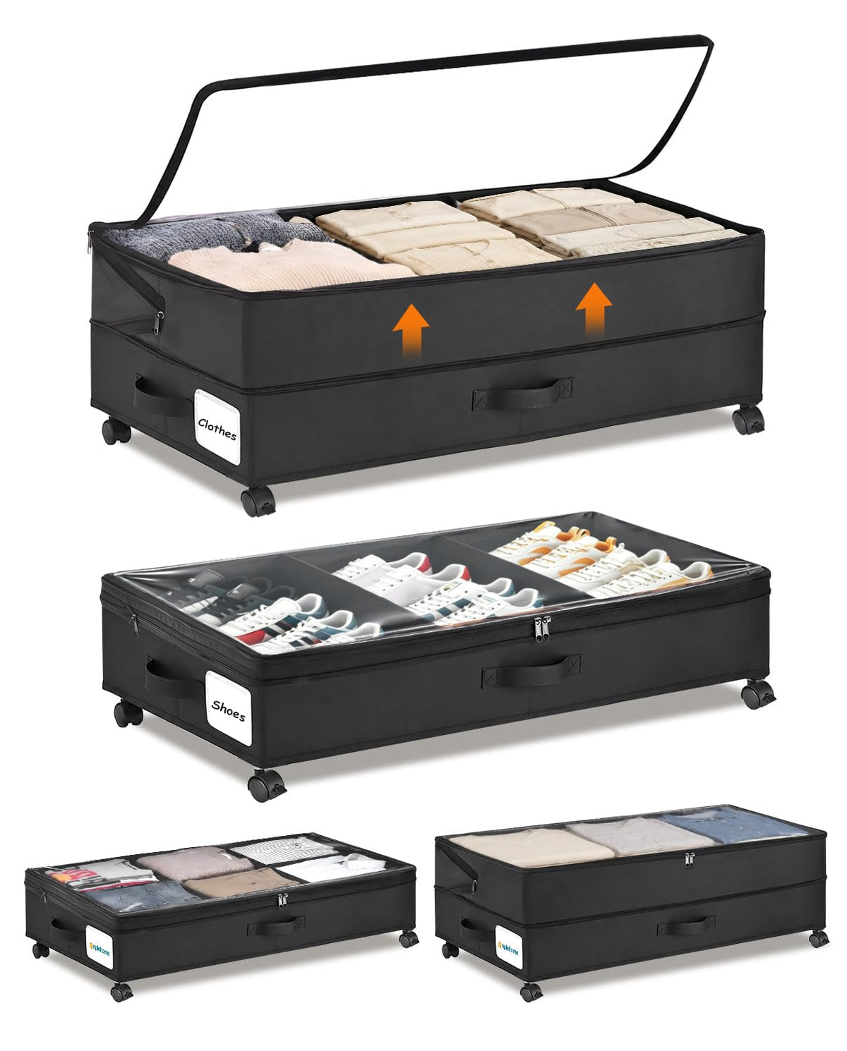 Under Bed Storage w/Wheels,70L Under Bed Containers,2 Pack-Black - Image 1