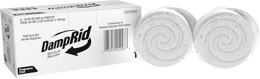 DampRid Moisture Absorber Drop-In Tablet Refill Pack, Fragrance Free, 15.8 oz., 4 Pack, Attract and Trap Excess Moisture and Eliminate Musty Odors for Cleaner, Fresher Air