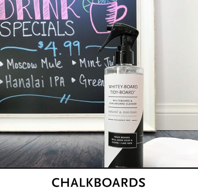| Whiteboard & Chalkboard Cleaner Spray & Micro-Fiber Cloth Kit, Natural & Non-Toxic, Fragrance Free/Unscented, Includes Micro-Fiber Cleaning Cloth, Restores Boards, 12 Ounce