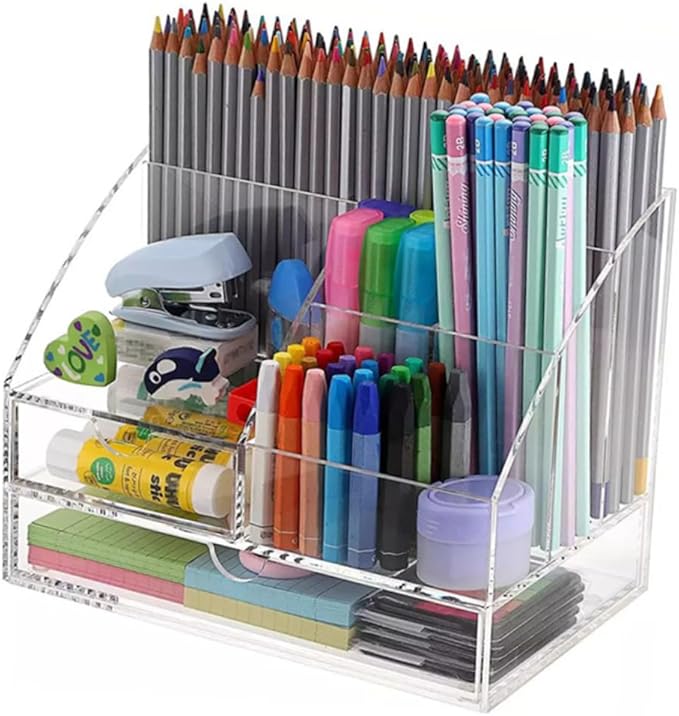 PRETYZOOM Office Desktop Organizer Acrylic Storage Box Multi-layer Drawer Stationery Makeup Organizer